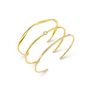 Fine Crystal & Wave Wrist Stacking Set