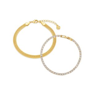 Crystal Tennis & Box Chain Wrist Stacking Set