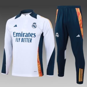 Real Madrid 24/25 Half-Zip Long Sleeve Training Tracksuit - White/Navy - front view