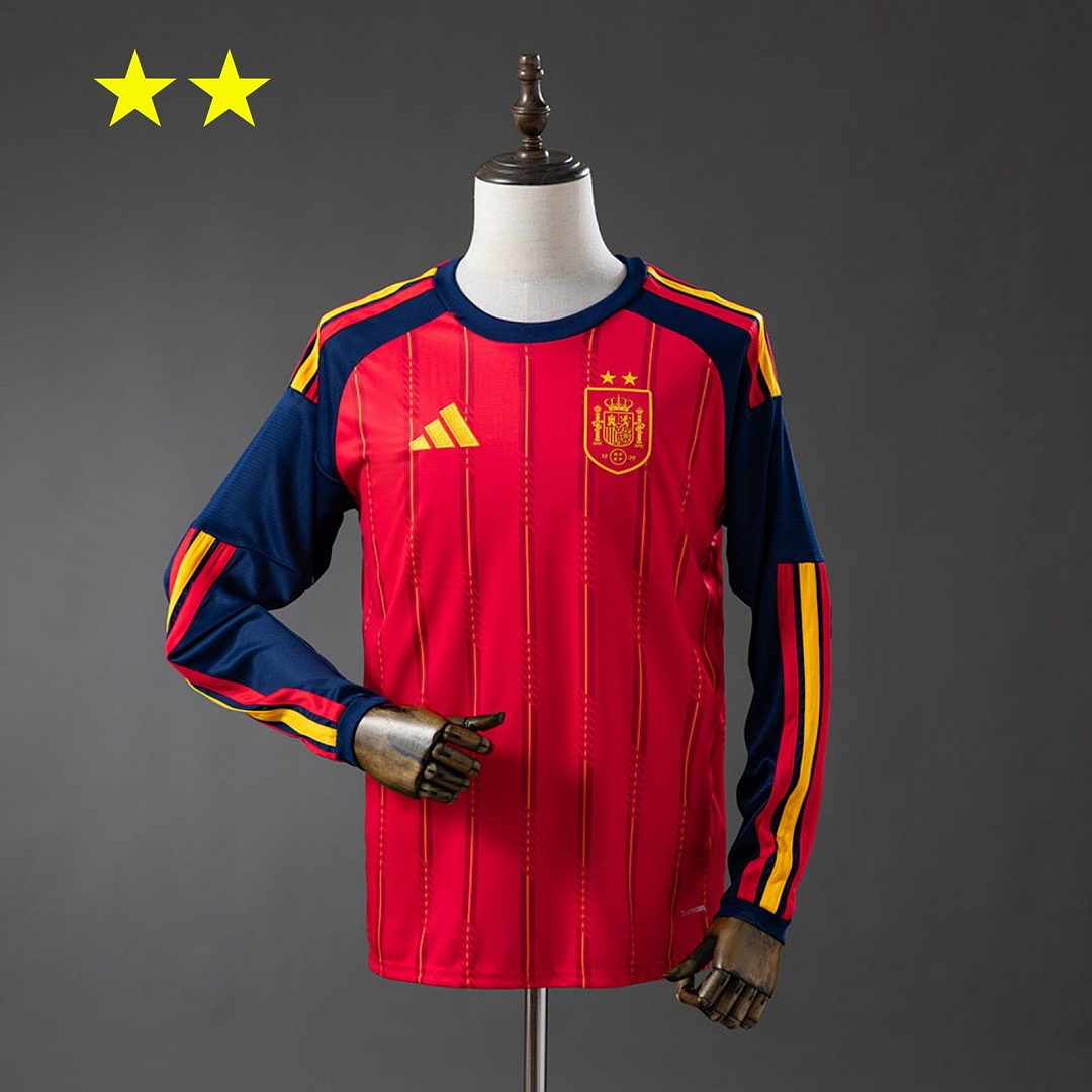 Spain 2026 Home 2-Star Champion Edition Long Sleeve Jersey - back view