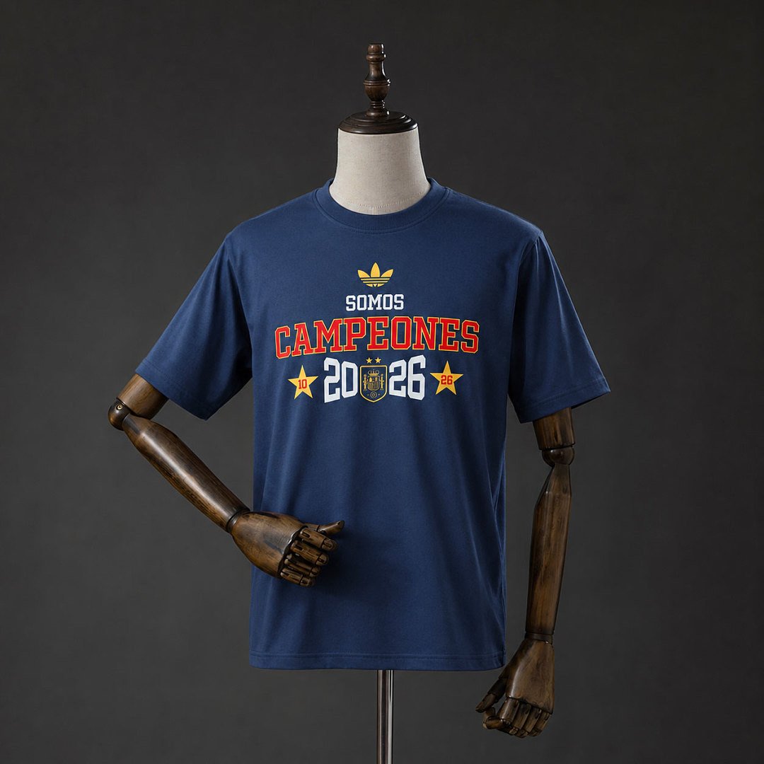 Spain "We Are Champions" T-Shirt Blue - front view