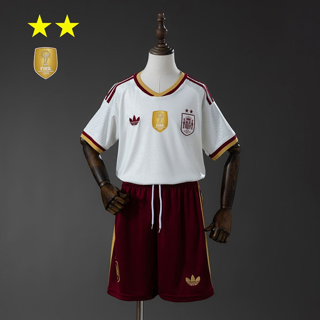 Spain 2026 Away 2-Star Champion Edition Kids Kit Jersey - front view