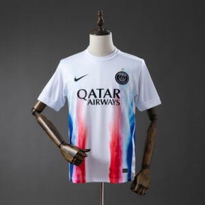 France Paris Saint-Germain 2025-2026 Away Jersey – White with Red and Blue Brush Stroke Print