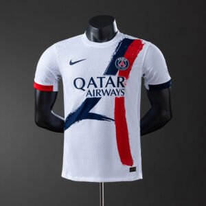 France Paris Saint-Germain 2023-2024 Away Jersey – White with Navy and Red Sash Print