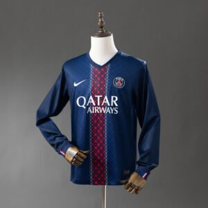 Home Long Sleeve Jersey 2025-2026 Paris Saint-Germain France – Navy with Red and White Centre Stripe
