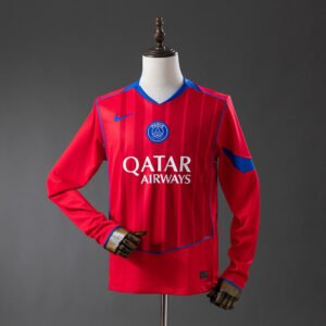 2025-2026 Paris Saint-Germain France Long Sleeve Training Top – Red with Blue Collar