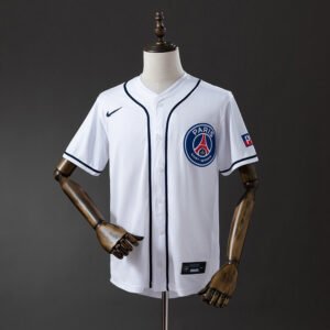 2025-2026 Paris Saint-Germain France Baseball Jersey – White with Navy Pinstripes