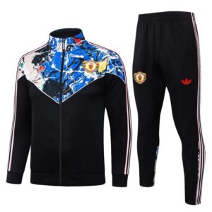 26/27 Manchester United Black Full-Zip Retro Tracksuit - Adidas Originals Stone Rose Pattern - front view