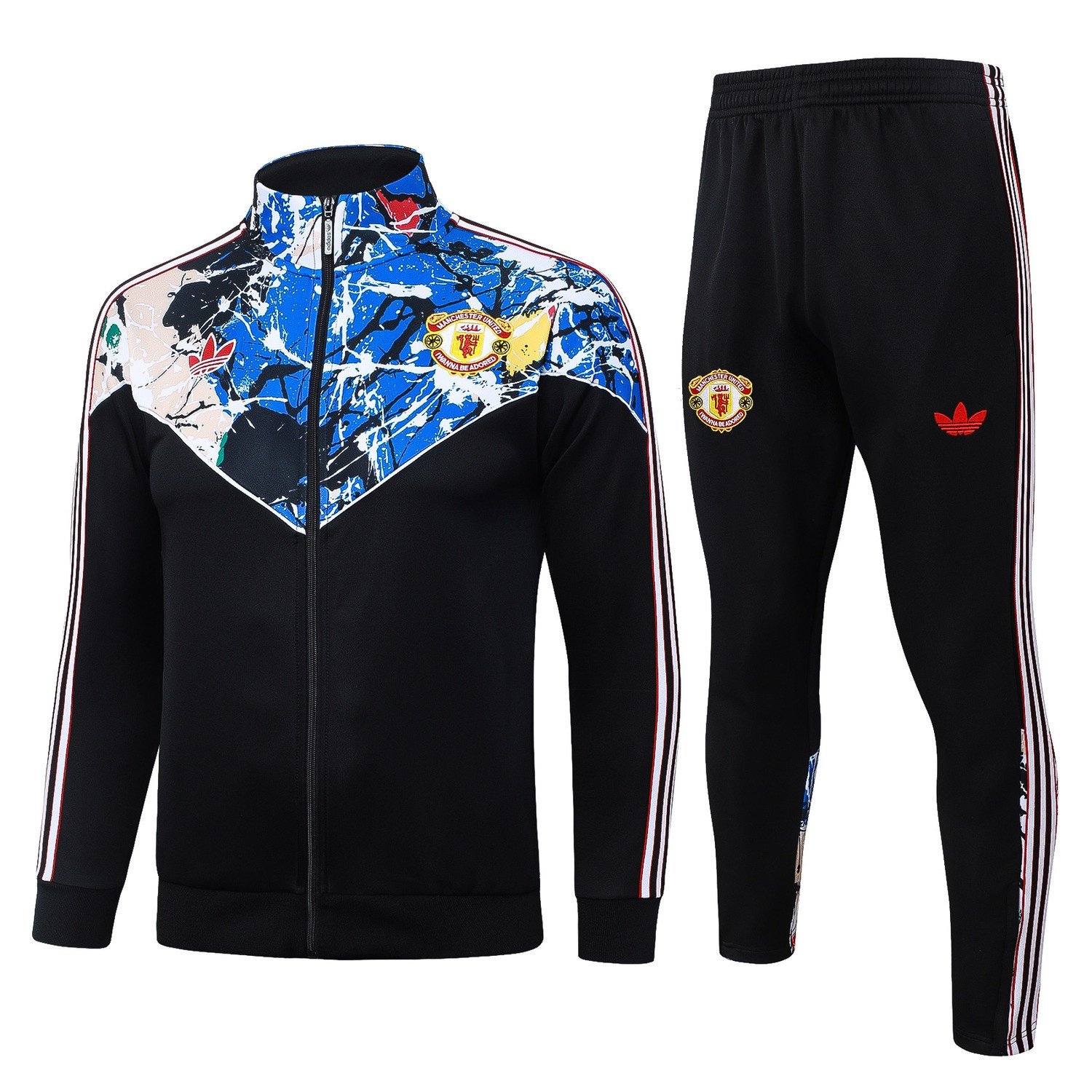 26/27 Manchester United Black Full-Zip Retro Tracksuit - Adidas Originals Stone Rose Pattern - front view
