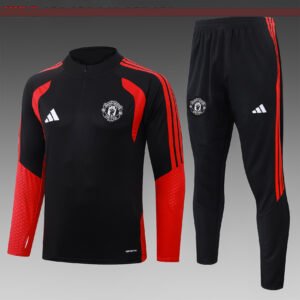 26/27 Manchester United Black Half-Zip Kids Tracksuit Set - front view