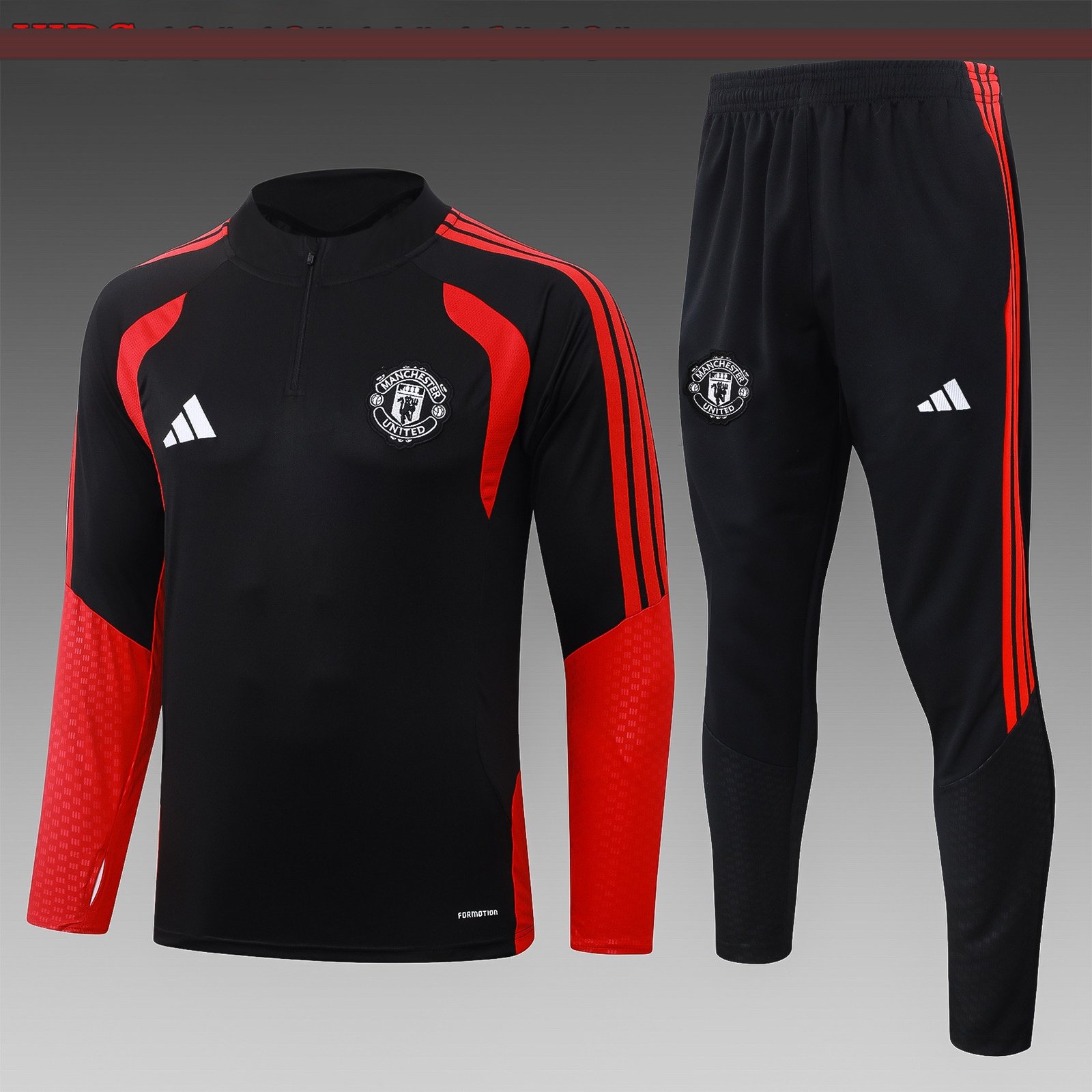 26/27 Manchester United Black Half-Zip Kids Tracksuit Set - front view