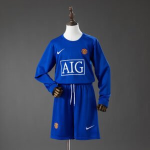 08/09 Manchester United Third Away Long Sleeve Retro Kids Kit Jersey - front view