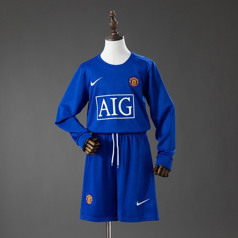 08/09 Manchester United Third Away Long Sleeve Retro Kids Kit Jersey - front view