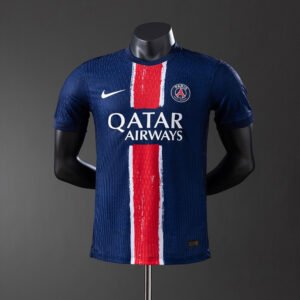 Home Navy Paris Saint-Germain 2024-2025 France Short Sleeve Jersey — Red and White Hechter Stripe (Fan Version)
