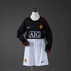 07/08 Manchester United Away Long Sleeve Retro Kids Kit Jersey - front view