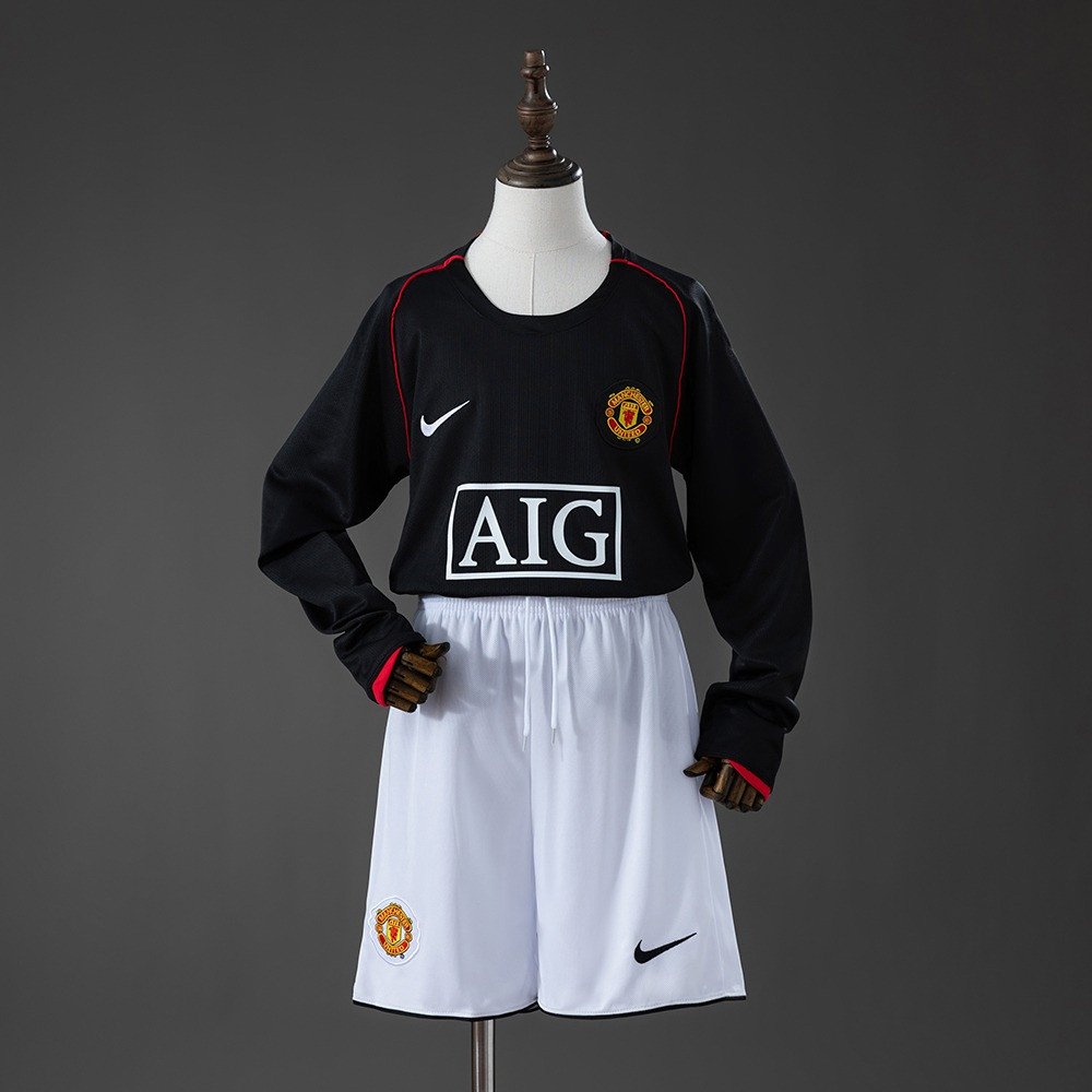 07/08 Manchester United Away Long Sleeve Retro Kids Kit Jersey - front view