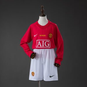 07/08 Manchester United Home Long Sleeve Retro Kids Kit Jersey - front view