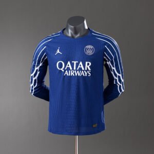 Fourth Royal Blue Paris Saint-Germain 2024-2025 France Long Sleeve Jersey — Clean Body with White Swoosh (Player Version)