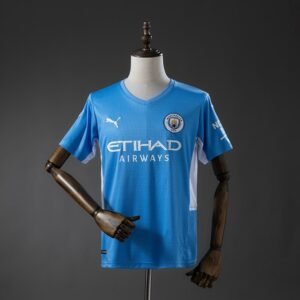Manchester City 2021-2022 Home Jersey England – Light Blue with Lightning Sleeve Pattern