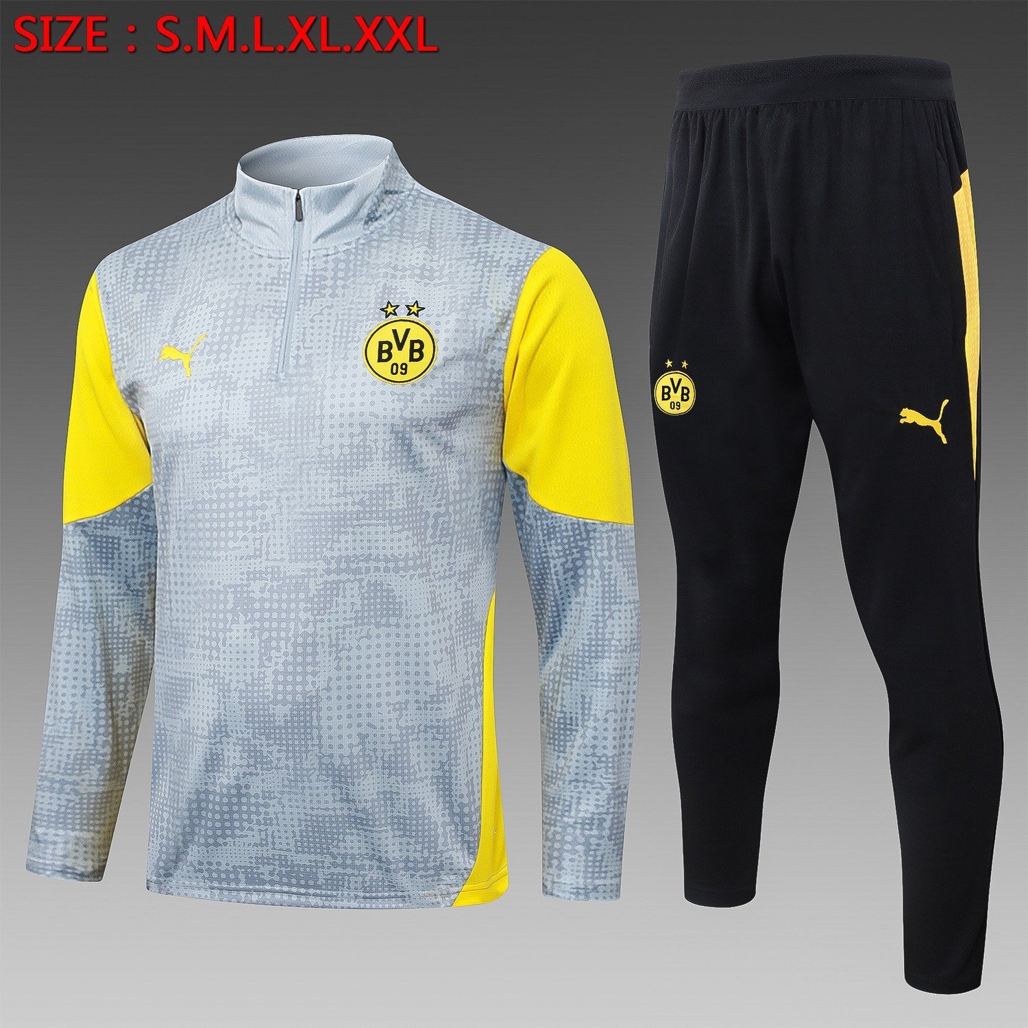 25/26 Borussia Dortmund Half-Zip Training Suit Light Grey - front view