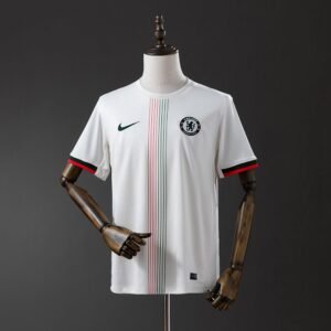 Chelsea 2025-2026 Away Jersey, White with Red and Green Central Stripes