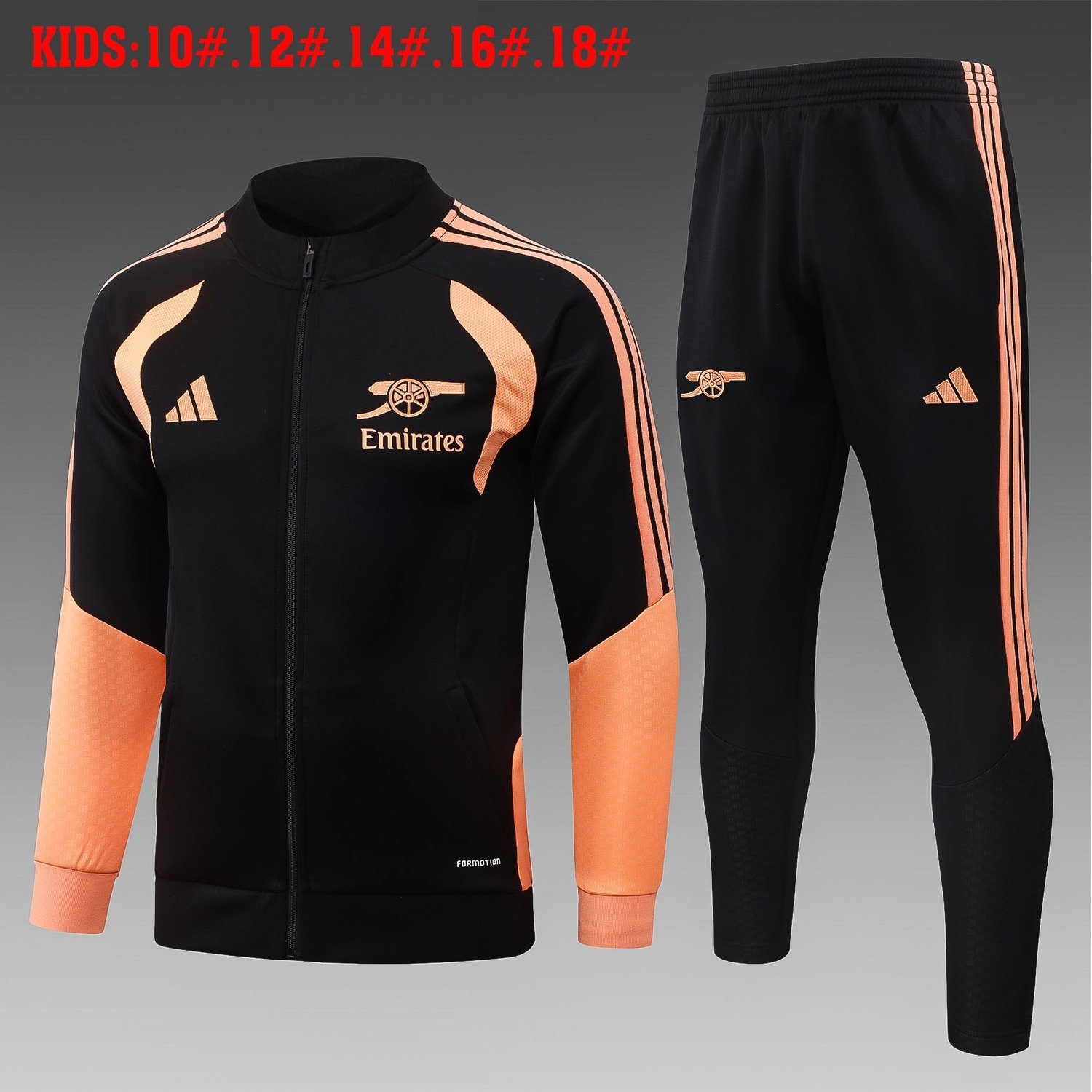 26/27 Arsenal Full-Zip Training Suit Kids Kit Black - front view