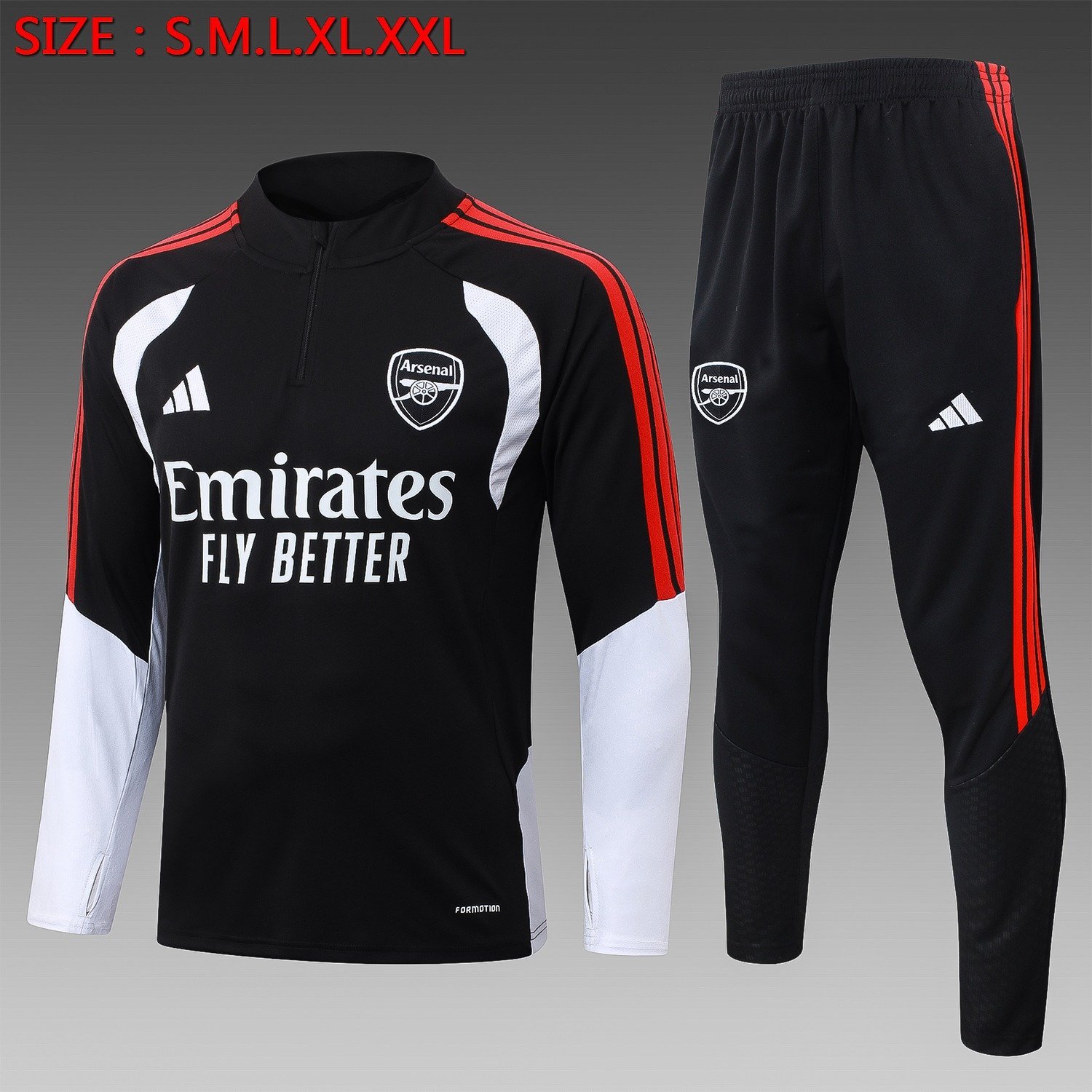 26/27 Arsenal Half-Zip Training Suit Black - front view
