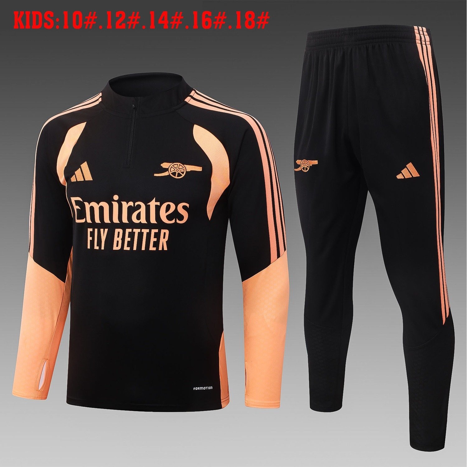 26/27 Arsenal Half-Zip Training Suit Kids Kit Black - front view