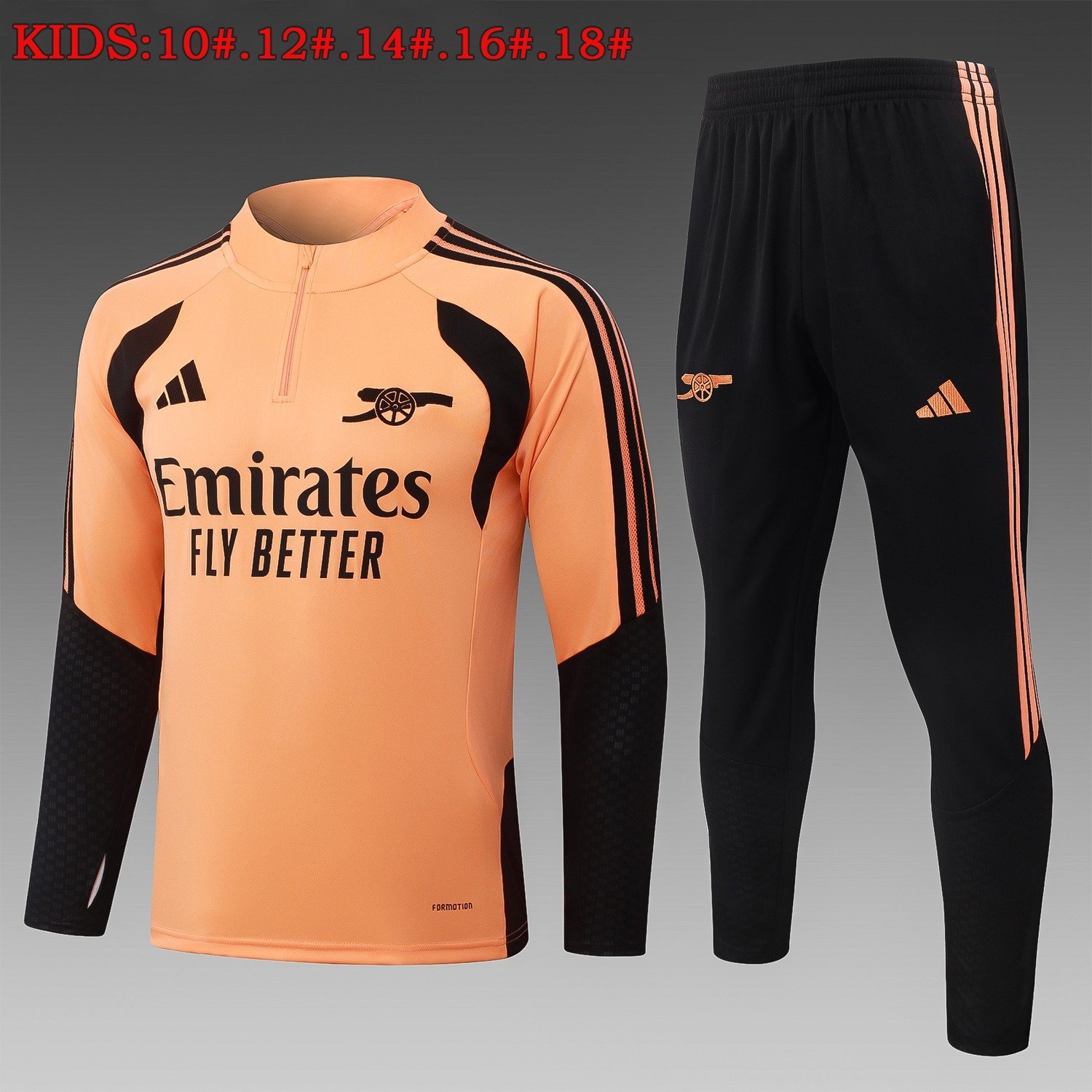 26/27 Arsenal Half-Zip Training Suit Kids Kit Orange - front view
