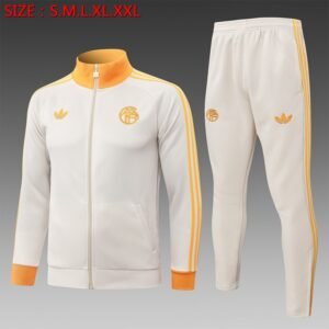 26/27 Bayern Munich Full-Zip Training Suit Beige Orange Collar - front view