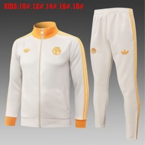 26/27 Bayern Munich Full-Zip Training Suit Kids Kit Beige Orange Collar - front view