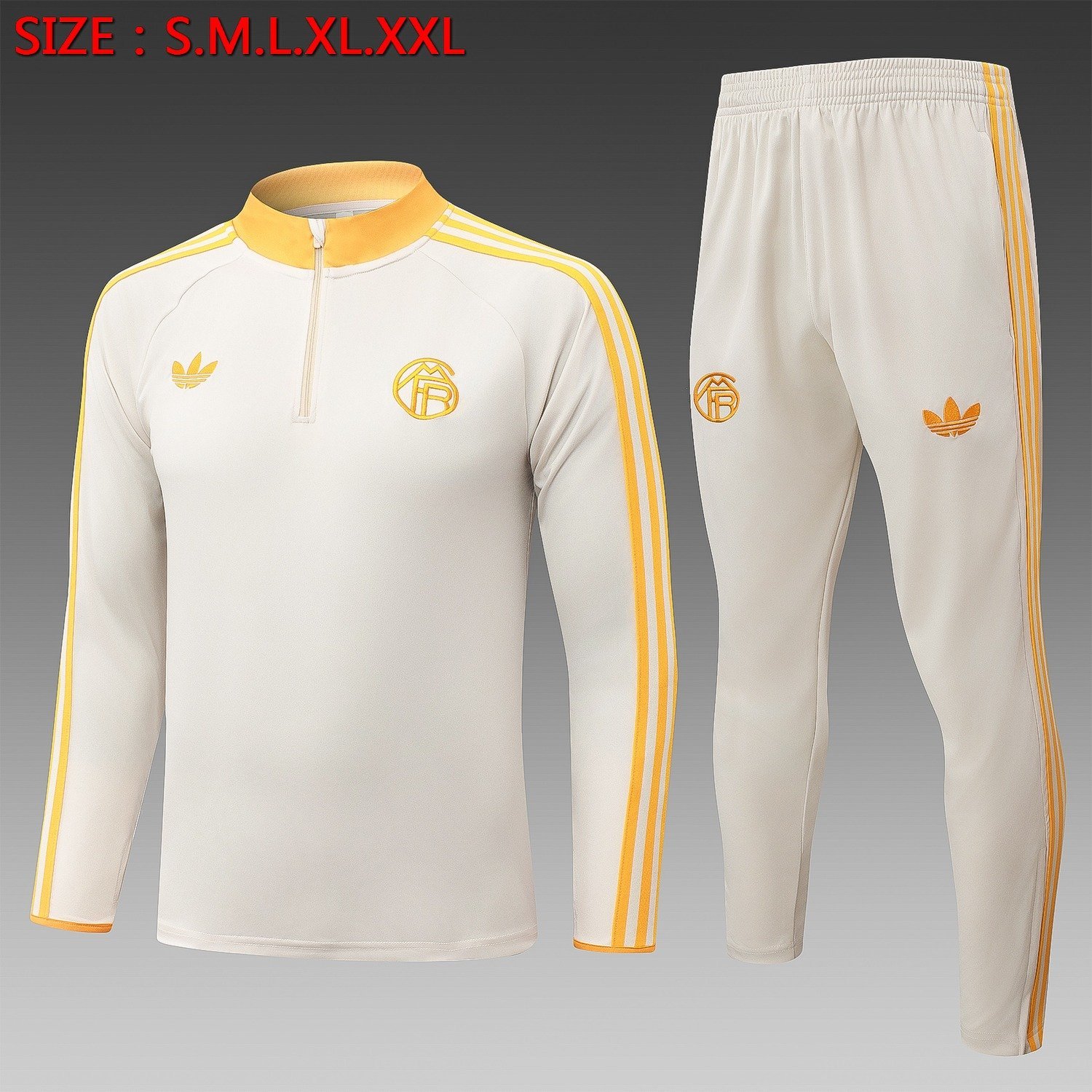 26/27 Bayern Munich Half-Zip Training Suit Beige Orange Collar - front view