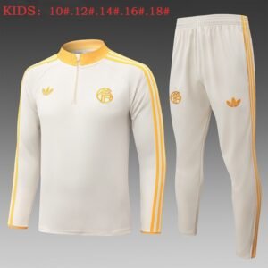 26/27 Bayern Munich Half-Zip Training Suit Kids Kit Beige Orange Collar - front view