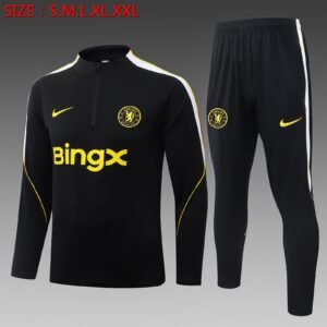 Chelsea 2026-2027 Black Training Suit with Yellow Piping and Half-Zip Top