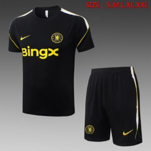 Chelsea 2026-2027 Away Jersey in Black with Yellow Swoosh and Bingx Sponsor