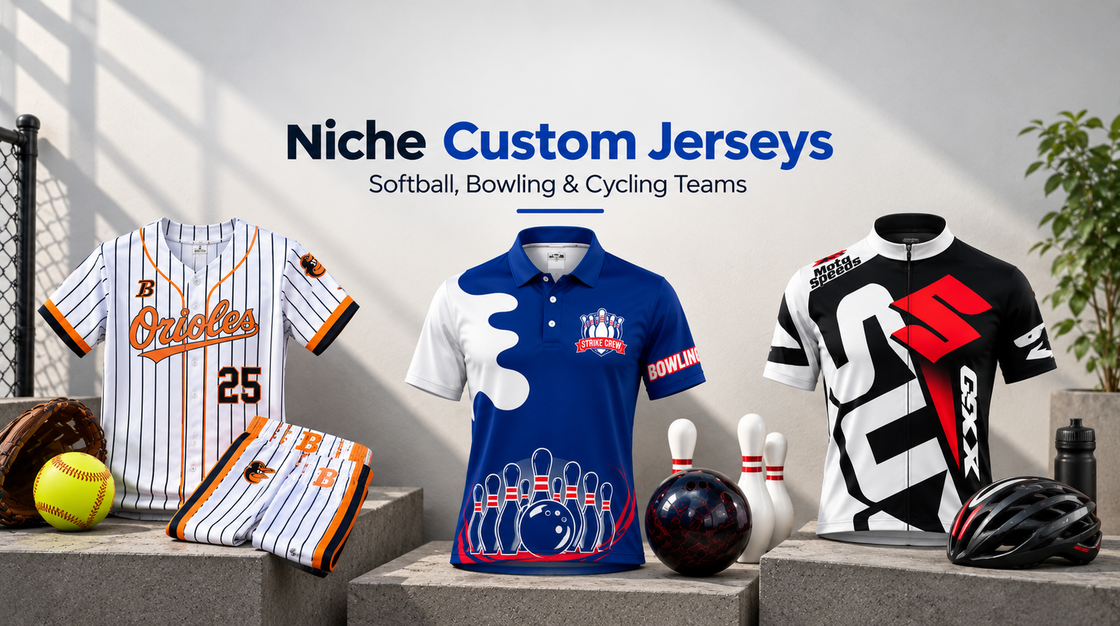 Personalized football jerseys workbench: three kits with name and number, letter sheets, iron, and a football.