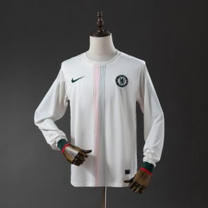 Chelsea 2025-2026 Away Long Sleeve Jersey - White with Green Cuffs
