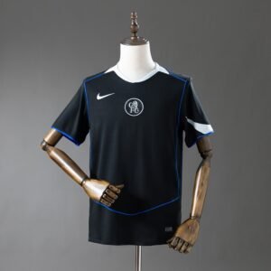 Chelsea 2025-2026 Third Jersey - Black with Blue V-Neck Trim