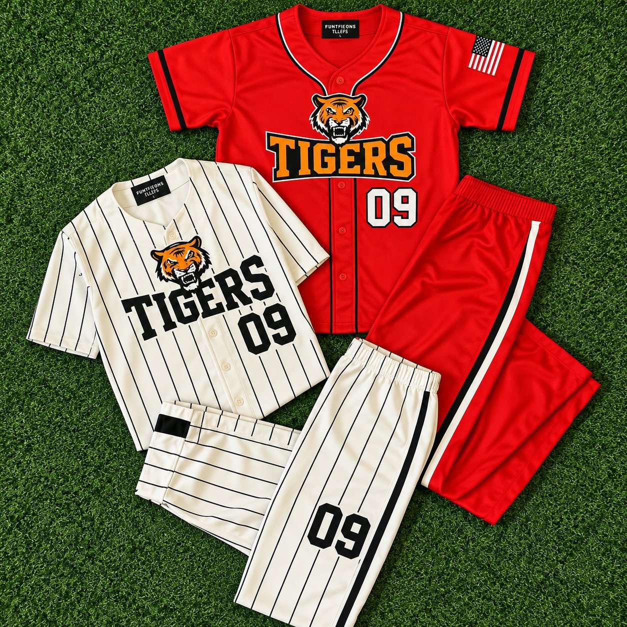 Tigers 09 red and cream pinstripe baseball uniforms with matching pants