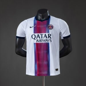 2026-2027  Paris Saint-Germain France Away Jersey – White with Red and Blue Vertical Stripe