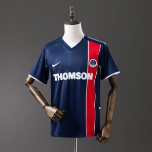 2002-2003 Paris Saint-Germain France Home Jersey – Navy with Red Vertical Stripe and Thomson Sponsor