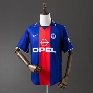2000-2001 Paris Saint-Germain Home Jersey France – Blue with Red Centre Stripe and Opel Sponsor