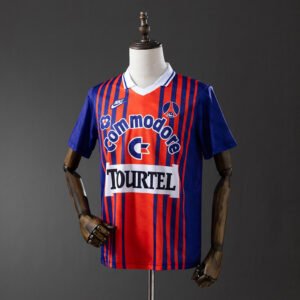 1993-1994 Paris Saint-Germain Home Jersey France – Blue and Red Vertical Stripes with Commodore Sponsor