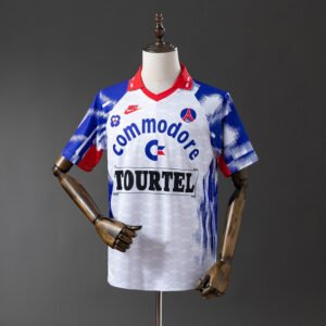 Paris Saint-Germain 1993-1994 Away Jersey France – White with Blue and Red Checkered Sleeves