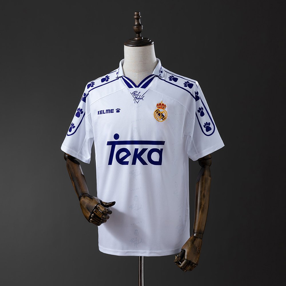 1994-1996 Real Madrid Home Jersey - White with Blue Floral Shoulder Pattern — product photo
