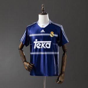 Real Madrid 1998-1999 Away Jersey in Navy with White Horizontal Stripes — product photo