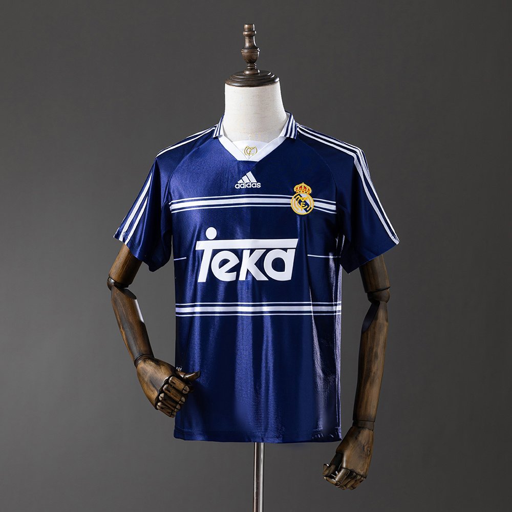 Real Madrid 1998-1999 Away Jersey in Navy with White Horizontal Stripes — product photo