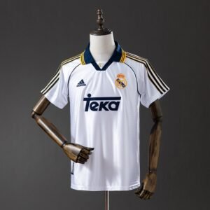 1998-2000 Real Madrid Home Jersey, White with Navy Collar and Sleeve Stripes — product photo