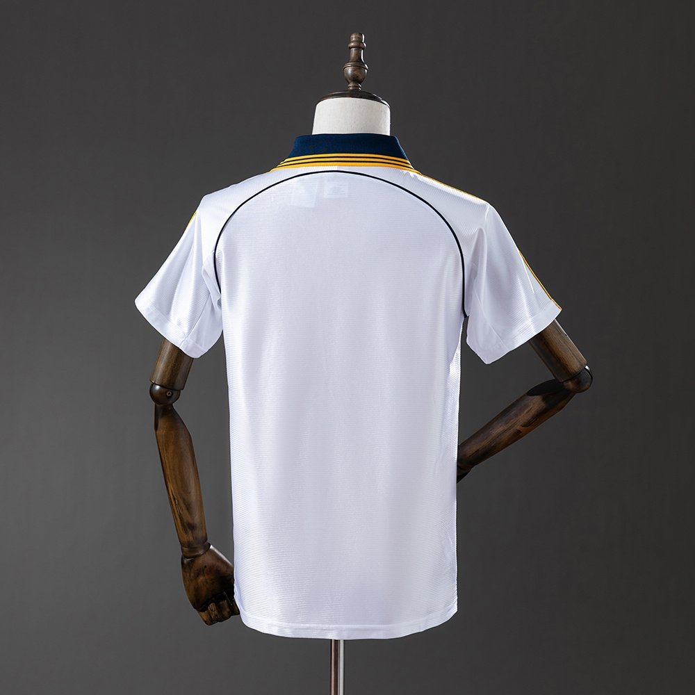1998-2000 Real Madrid Home Jersey, White with Navy Collar and Sleeve Stripes — alternate view 1