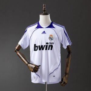 Real Madrid Home Jersey 2007-2008 - White with Purple Collar and Shoulder Stripes — product photo